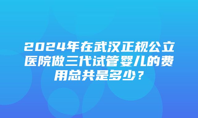 2024年在武汉正规公立医院做三代试管婴儿的费用总共是多少？