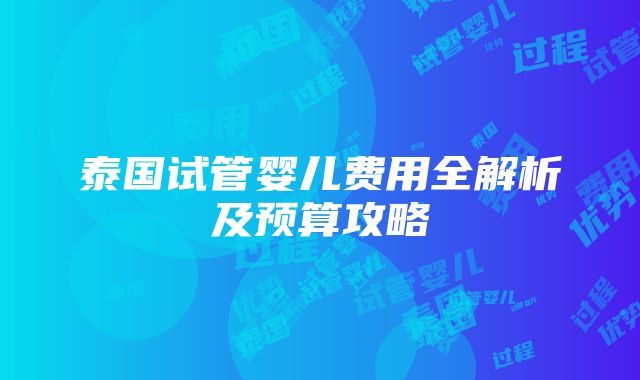 泰国试管婴儿费用全解析及预算攻略