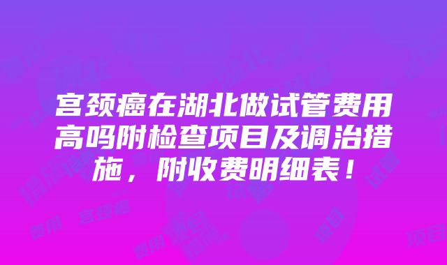 宫颈癌在湖北做试管费用高吗附检查项目及调治措施，附收费明细表！