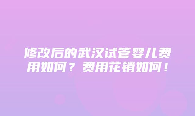 修改后的武汉试管婴儿费用如何？费用花销如何！