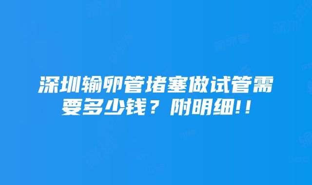 深圳输卵管堵塞做试管需要多少钱？附明细!！