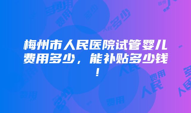 梅州市人民医院试管婴儿费用多少，能补贴多少钱！