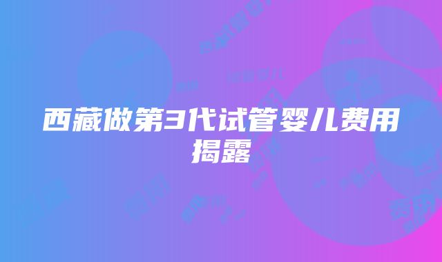 西藏做第3代试管婴儿费用揭露