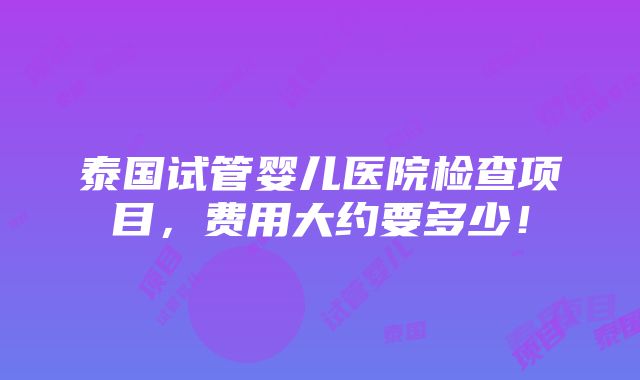 泰国试管婴儿医院检查项目，费用大约要多少！