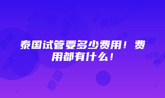 泰国试管要多少费用！费用都有什么！