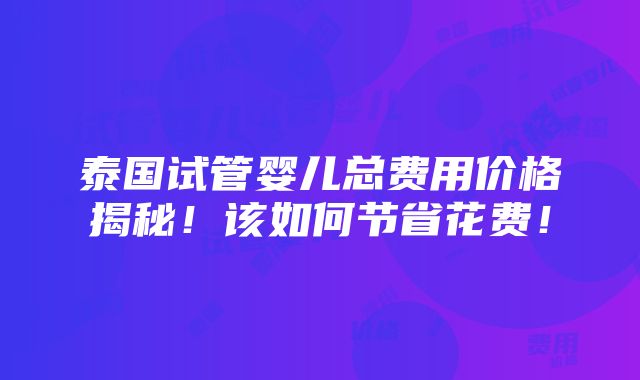 泰国试管婴儿总费用价格揭秘！该如何节省花费！