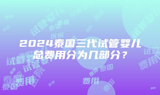 2024泰国三代试管婴儿总费用分为几部分？