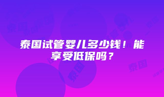 泰国试管婴儿多少钱！能享受低保吗？