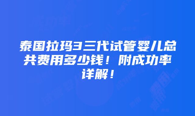 泰国拉玛3三代试管婴儿总共费用多少钱！附成功率详解！