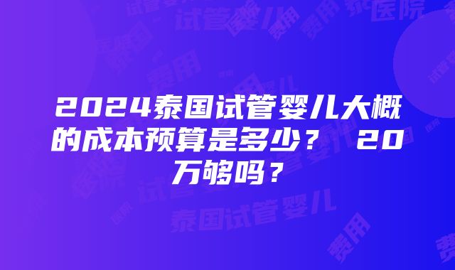 2024泰国试管婴儿大概的成本预算是多少？ 20万够吗？