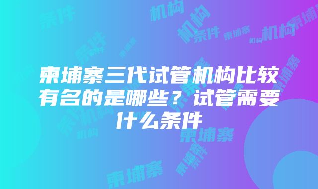 柬埔寨三代试管机构比较有名的是哪些？试管需要什么条件