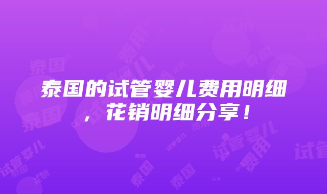 泰国的试管婴儿费用明细，花销明细分享！