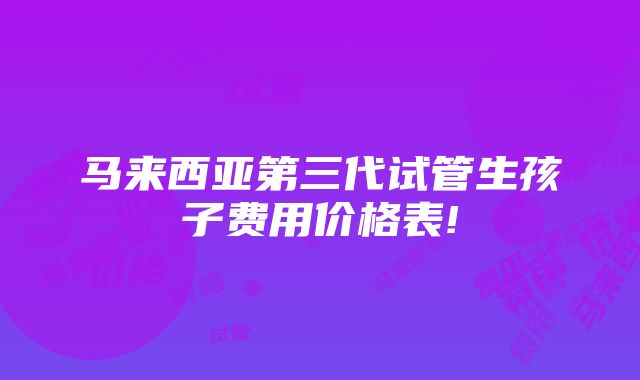 马来西亚第三代试管生孩子费用价格表!