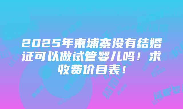 2025年柬埔寨没有结婚证可以做试管婴儿吗！求收费价目表！