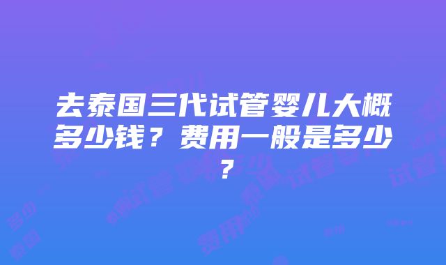 去泰国三代试管婴儿大概多少钱？费用一般是多少？