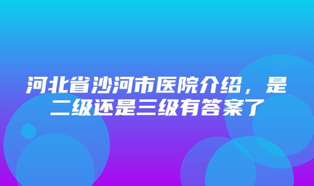 河北省沙河市医院介绍，是二级还是三级有答案了