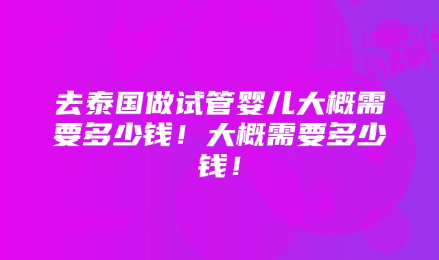 去泰国做试管婴儿大概需要多少钱！大概需要多少钱！