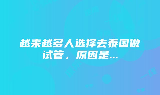 越来越多人选择去泰国做试管，原因是...