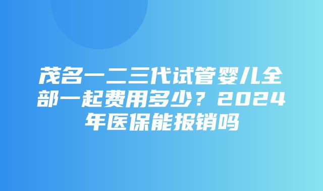 茂名一二三代试管婴儿全部一起费用多少？2024年医保能报销吗