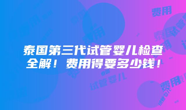 泰国第三代试管婴儿检查全解！费用得要多少钱！