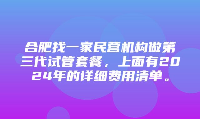 合肥找一家民营机构做第三代试管套餐，上面有2024年的详细费用清单。