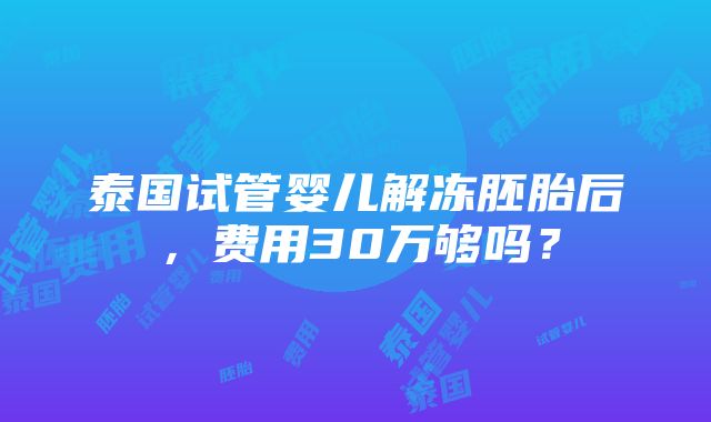 泰国试管婴儿解冻胚胎后，费用30万够吗？