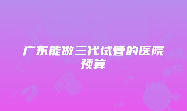 广东能做三代试管的医院预算