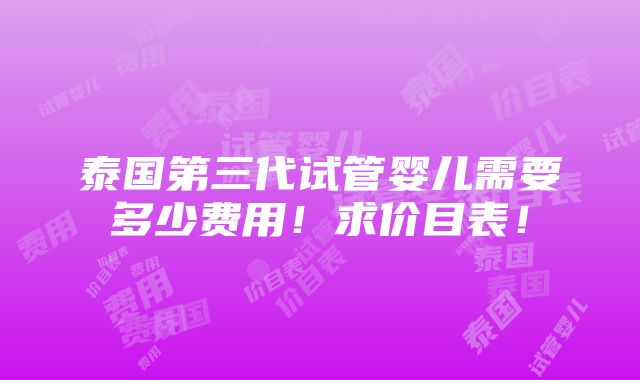 泰国第三代试管婴儿需要多少费用！求价目表！