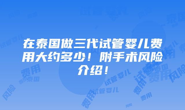 在泰国做三代试管婴儿费用大约多少！附手术风险介绍！