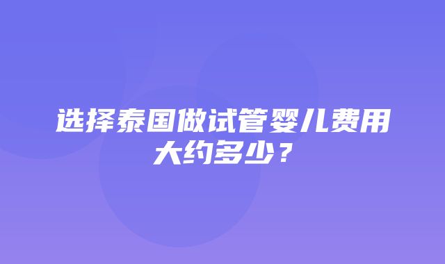 选择泰国做试管婴儿费用大约多少？