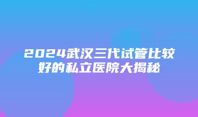 2024武汉三代试管比较好的私立医院大揭秘