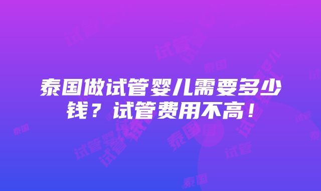 泰国做试管婴儿需要多少钱？试管费用不高！