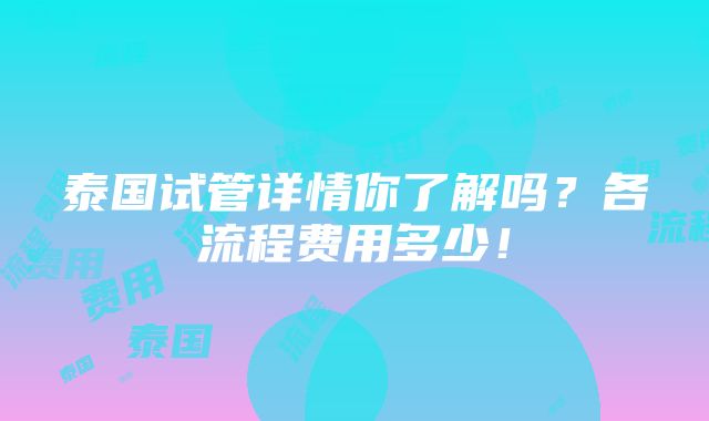 泰国试管详情你了解吗？各流程费用多少！