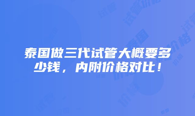 泰国做三代试管大概要多少钱，内附价格对比！