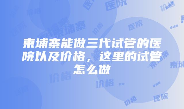 柬埔寨能做三代试管的医院以及价格，这里的试管怎么做