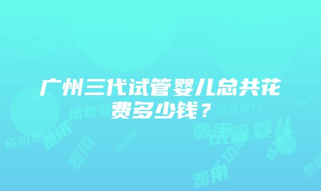 广州三代试管婴儿总共花费多少钱？