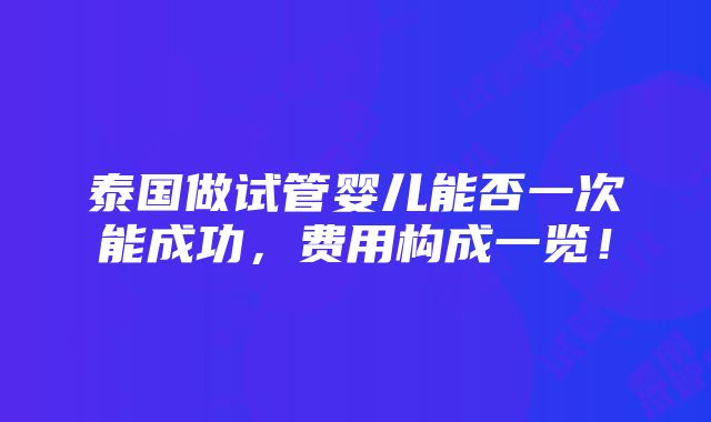 泰国做试管婴儿能否一次能成功，费用构成一览！