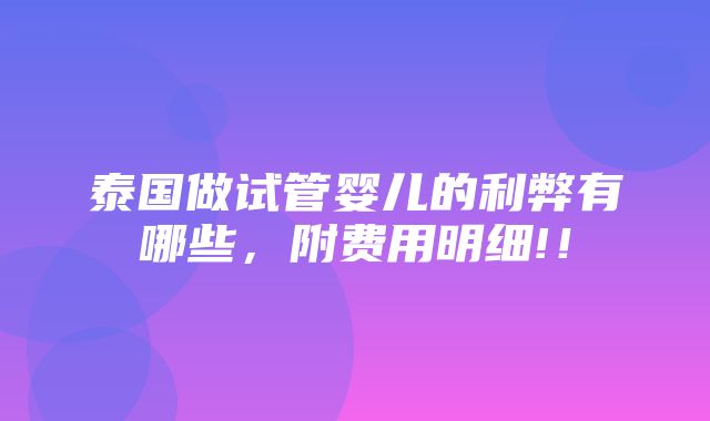 泰国做试管婴儿的利弊有哪些，附费用明细!！