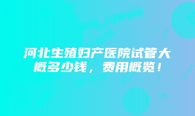 河北生殖妇产医院试管大概多少钱，费用概览！