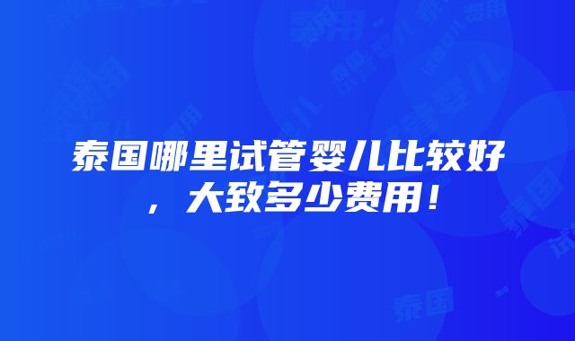 泰国哪里试管婴儿比较好，大致多少费用！