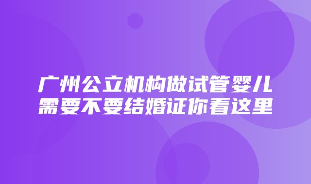 广州公立机构做试管婴儿需要不要结婚证你看这里