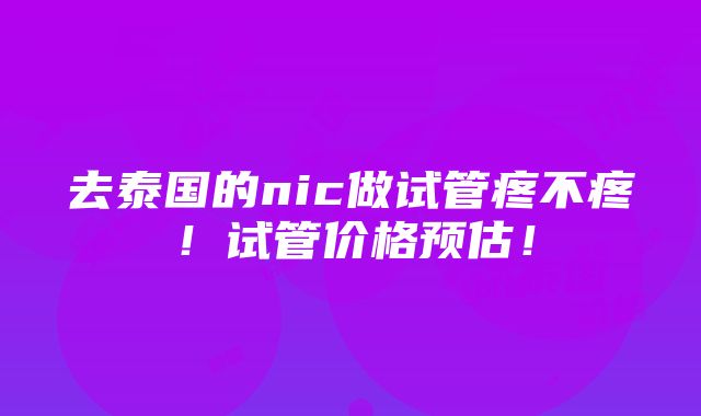 去泰国的nic做试管疼不疼！试管价格预估！