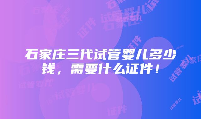 石家庄三代试管婴儿多少钱，需要什么证件！