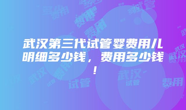 武汉第三代试管婴费用儿明细多少钱，费用多少钱！