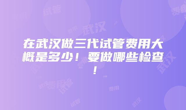 在武汉做三代试管费用大概是多少！要做哪些检查！