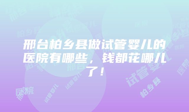 邢台柏乡县做试管婴儿的医院有哪些，钱都花哪儿了！