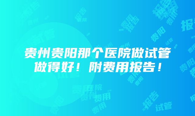 贵州贵阳那个医院做试管做得好！附费用报告！