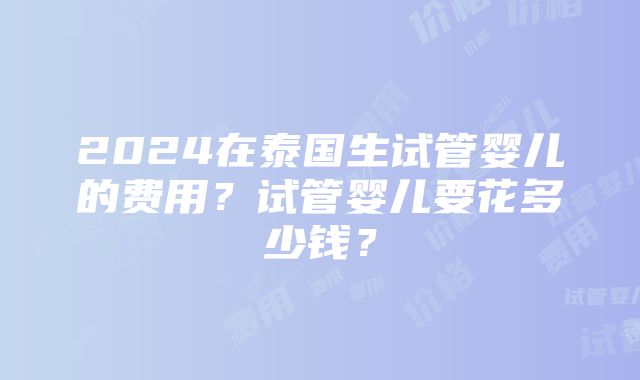 2024在泰国生试管婴儿的费用？试管婴儿要花多少钱？