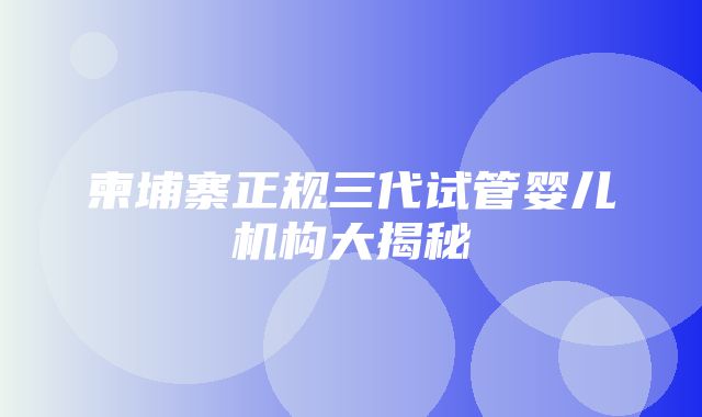 柬埔寨正规三代试管婴儿机构大揭秘