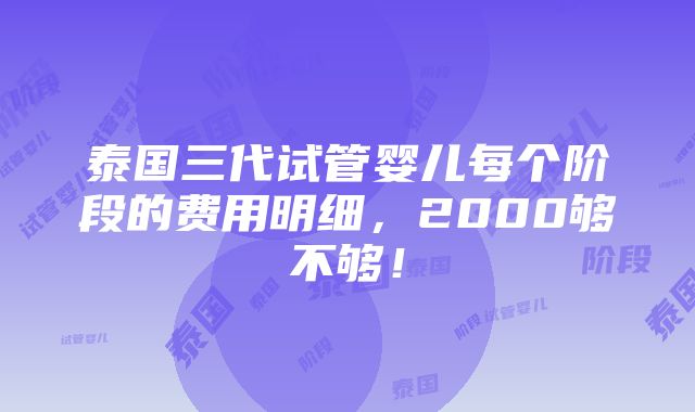 泰国三代试管婴儿每个阶段的费用明细，2000够不够！